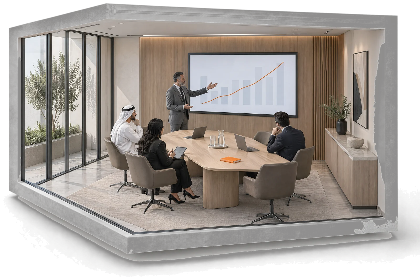 A CFO presenting results to company owners
