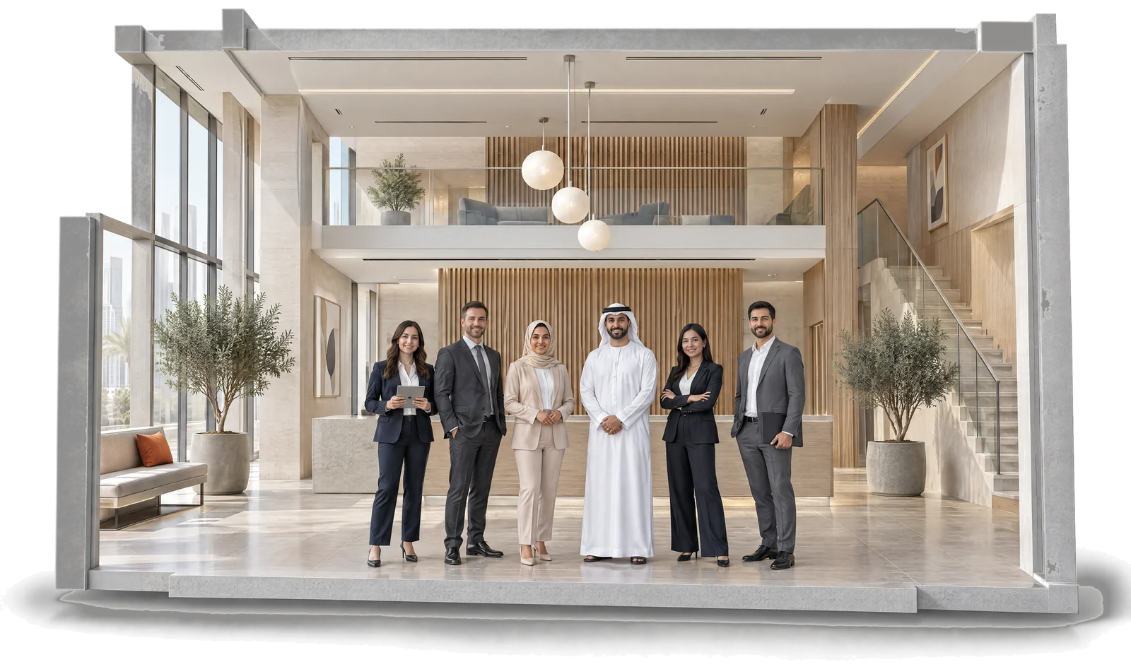 Consultants in a Dubai office lobby